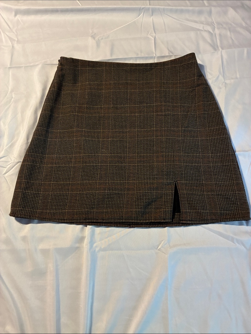 Old Navy Brown Plaid Mini Skirt with Front Slit